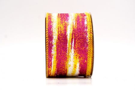 Yellow Multicolor Glitter Brushstroke Wired Ribbon_KF9860GC-6F-6