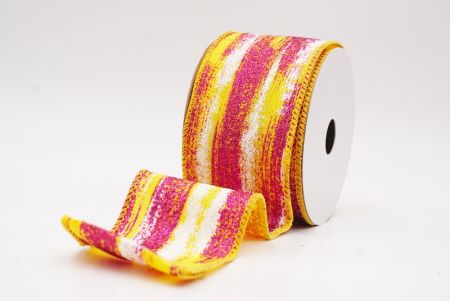 Yellow Multicolor Glitter Brushstroke Wired Ribbon_KF9860GC-6F-6