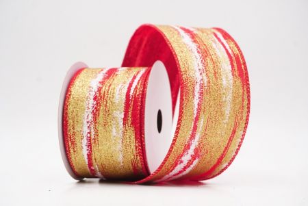 Red - Gold Multicolor Glitter Brushstroke Wired Ribbon_KF9860GC-7G-7