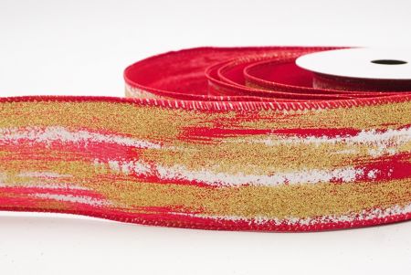 Red - Gold Multicolor Glitter Brushstroke Wired Ribbon_KF9860GC-7G-7