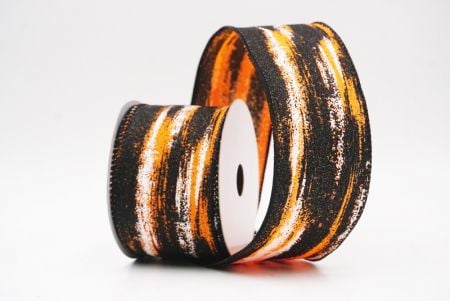 Orange - Black Multicolor Glitter Brushstroke Wired Ribbon_KF9861GC-42-53