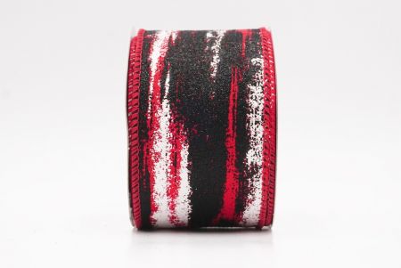 Red - Black Multicolor Glitter Brushstroke Wired Ribbon_KF9861GC-7J-7