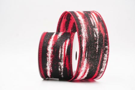 Red - Black Multicolor Glitter Brushstroke Wired Ribbon_KF9861GC-7J-7
