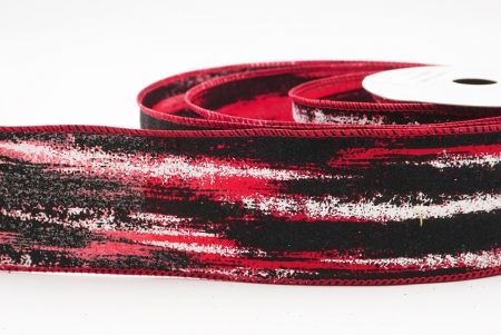 Red - Black Multicolor Glitter Brushstroke Wired Ribbon_KF9861GC-7J-7