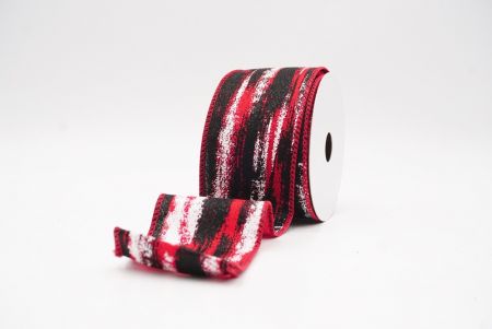 Red - Black Multicolor Glitter Brushstroke Wired Ribbon_KF9861GC-7J-7