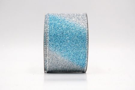 Ruban en fil métallique à rayures diagonales pailletées argent/bleu bébé à deux tons_KF9862G-12