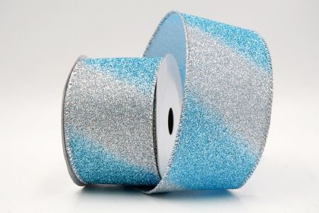 Ruban en fil métallique à rayures diagonales pailletées argent/bleu bébé à deux tons_KF9862G-12