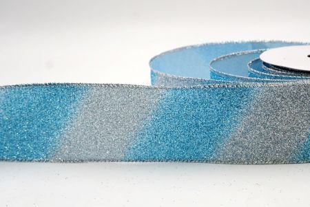 Ruban en fil métallique à rayures diagonales pailletées argent/bleu bébé à deux tons_KF9862G-12