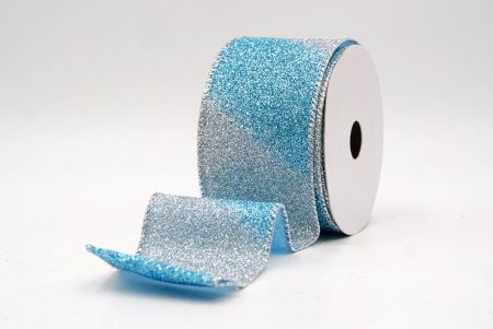 Ruban en fil métallique à rayures diagonales pailletées argent/bleu bébé à deux tons_KF9862G-12