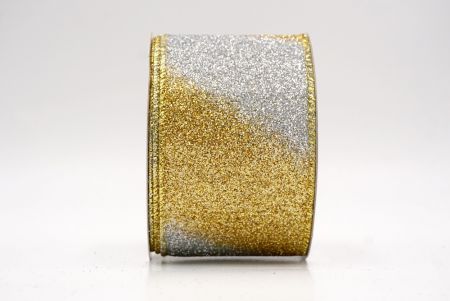 Ruban en fil métallique à rayures diagonales pailletées argent/jaune à deux tons_KF9862G-1G