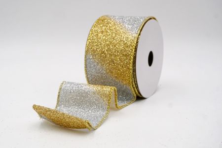 Ruban en fil métallique à rayures diagonales pailletées argent/jaune à deux tons_KF9862G-1G