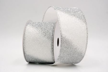 Ruban en fil métallique à rayures diagonales pailletées argent/blanc à deux tons_KF9862G-1N