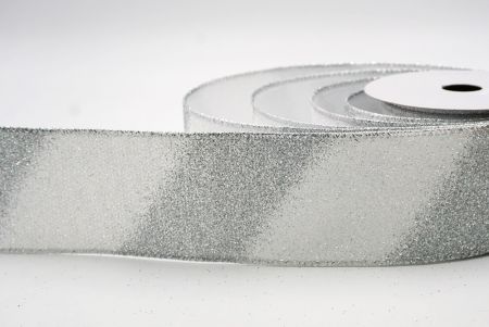 Ruban en fil métallique à rayures diagonales pailletées argent/blanc à deux tons_KF9862G-1N