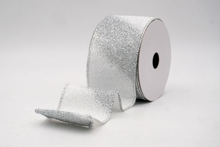 Ruban en fil métallique à rayures diagonales pailletées argent/blanc à deux tons_KF9862G-1N