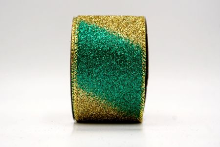 Ruban en fil métallique à rayures diagonales pailletées or/vert à deux tons_KF9862G-3