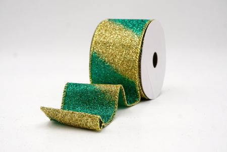 Ruban en fil métallique à rayures diagonales pailletées or/vert à deux tons_KF9862G-3
