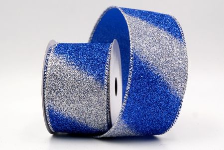Ruban en fil métallique à rayures diagonales pailletées argent/bleu à deux tons_KF9862G-4