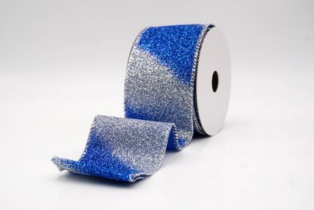 Ruban en fil métallique à rayures diagonales pailletées argent/bleu à deux tons_KF9862G-4