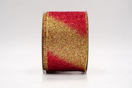 Ruban en fil métallique à rayures diagonales pailletées or/rouge à deux tons_KF9862G-7G
