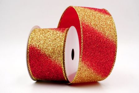Ruban en fil métallique à rayures diagonales pailletées or/rouge à deux tons_KF9862G-7G