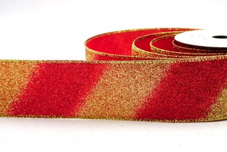 Ruban en fil métallique à rayures diagonales pailletées or/rouge à deux tons_KF9862G-7G