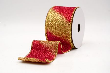 Ruban en fil métallique à rayures diagonales pailletées or/rouge à deux tons_KF9862G-7G