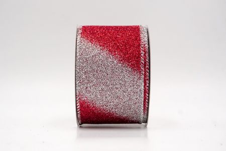Ruban en fil métallique à rayures diagonales pailletées argent/rouge à deux tons_KF9862G-7