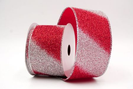 Ruban en fil métallique à rayures diagonales pailletées argent/rouge à deux tons_KF9862G-7