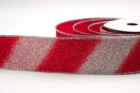 Ruban en fil métallique à rayures diagonales pailletées argent/rouge à deux tons_KF9862G-7