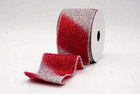 Ruban en fil métallique à rayures diagonales pailletées argent/rouge à deux tons_KF9862G-7