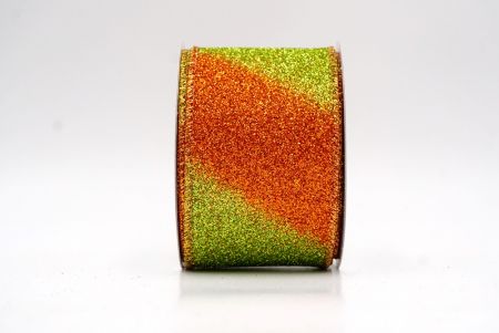 Ruban en fil métallique à rayures diagonales pailletées vert/orange à deux tons_KF9862GZ-42