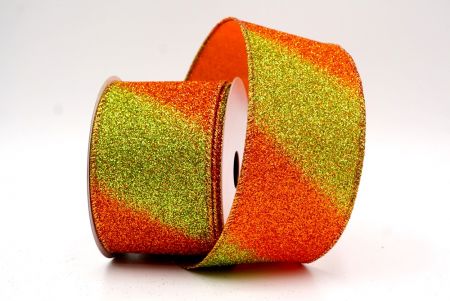 Ruban en fil métallique à rayures diagonales pailletées vert/orange à deux tons_KF9862GZ-42