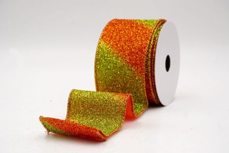 Ruban en fil métallique à rayures diagonales pailletées vert/orange à deux tons_KF9862GZ-42