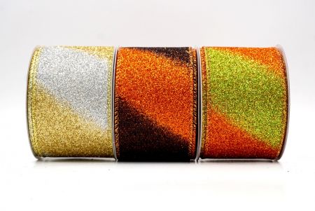 Ruban en fil métallique à rayures diagonales scintillantes bicolores_KF9862