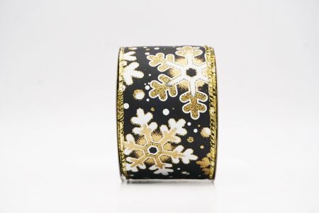 Black - Gold Festive Glitter Snowflakes Wired Ribbon_KF9863G-53G