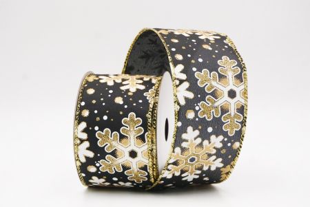 Black - Gold Festive Glitter Snowflakes Wired Ribbon_KF9863G-53G