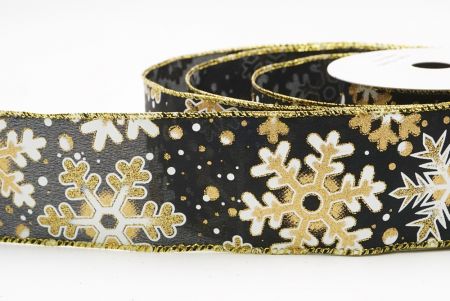 Black - Gold Festive Glitter Snowflakes Wired Ribbon_KF9863G-53G