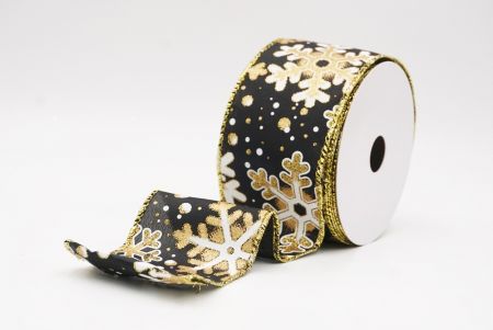 Black - Gold Festive Glitter Snowflakes Wired Ribbon_KF9863G-53G
