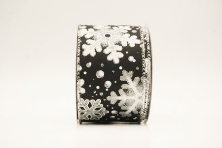 Black - White Festive Glitter Snowflakes Wired Ribbon_KF9863G-53
