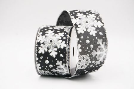Black - White Festive Glitter Snowflakes Wired Ribbon_KF9863G-53