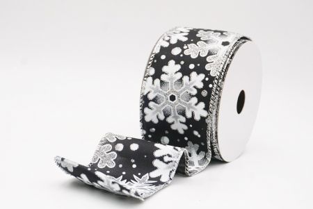 Black - White Festive Glitter Snowflakes Wired Ribbon_KF9863G-53