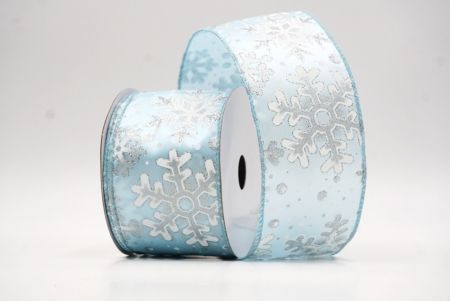 Light Blue Festive Glitter Snowflakes Wired Ribbon_KF9863GC-12-12