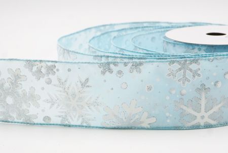 Light Blue Festive Glitter Snowflakes Wired Ribbon_KF9863GC-12-12