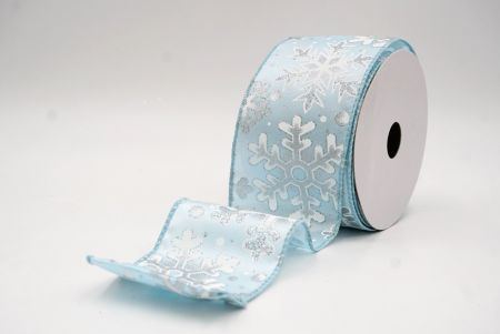 Light Blue Festive Glitter Snowflakes Wired Ribbon_KF9863GC-12-12