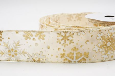 Cream Festive Glitter Snowflakes Wired Ribbon_KF9863GC-2-2