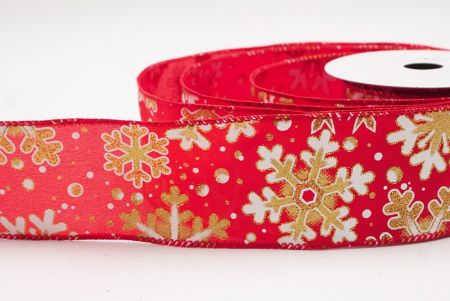 Red Festive Glitter Snowflakes Wired Ribbon_KF9863GC-7-7