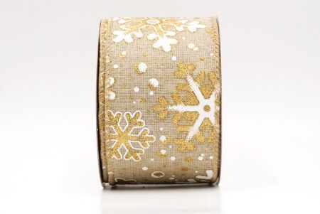 Light Brown Festive Glitter Snowflakes Wired Ribbon_KF9864GC-13-183