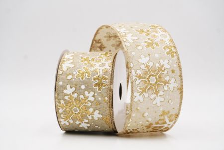 Light Brown Festive Glitter Snowflakes Wired Ribbon_KF9864GC-13-183