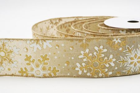 Light Brown Festive Glitter Snowflakes Wired Ribbon_KF9864GC-13-183