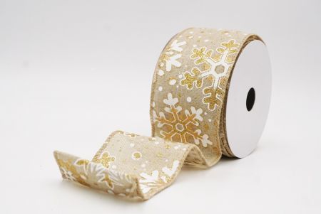 Light Brown Festive Glitter Snowflakes Wired Ribbon_KF9864GC-13-183